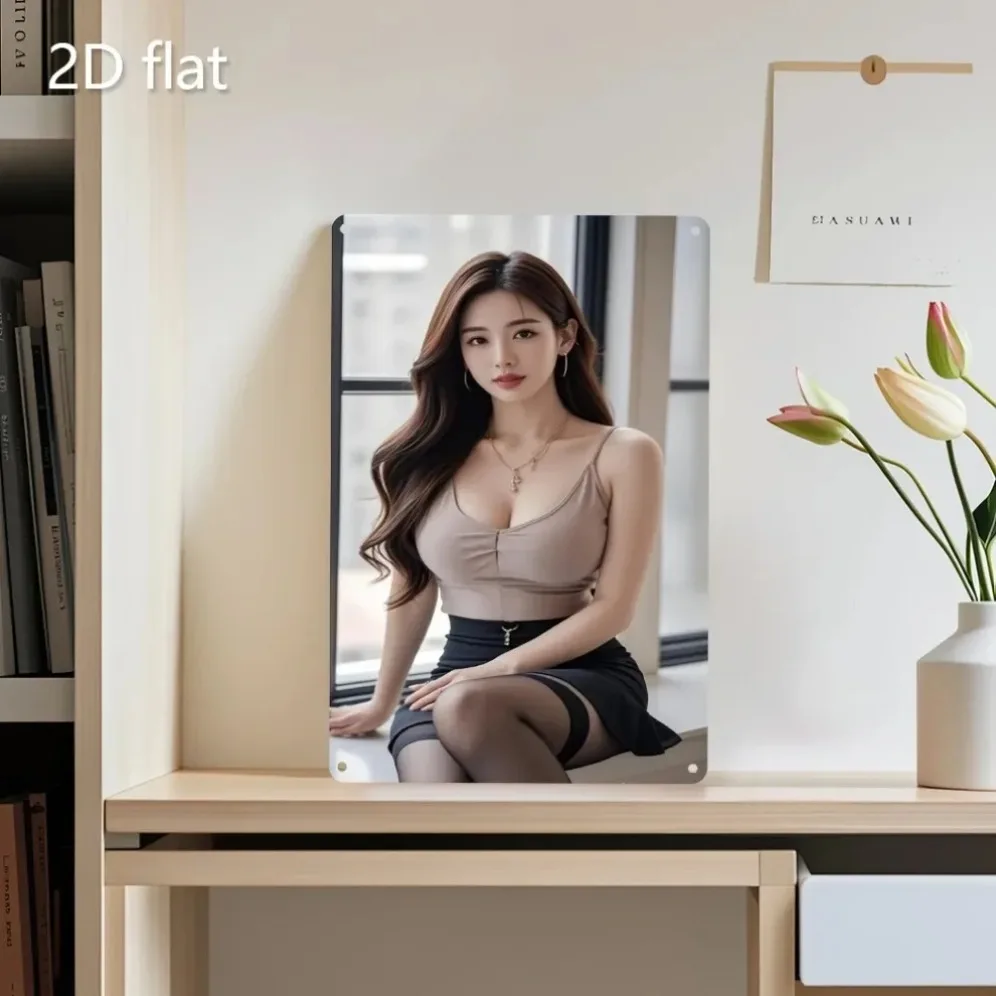 Elegante Metall-Wandkunst für Frauen, langes Haar, 2D, flach, wetterfest, Eisenplakette, Innen- und Außendekoration