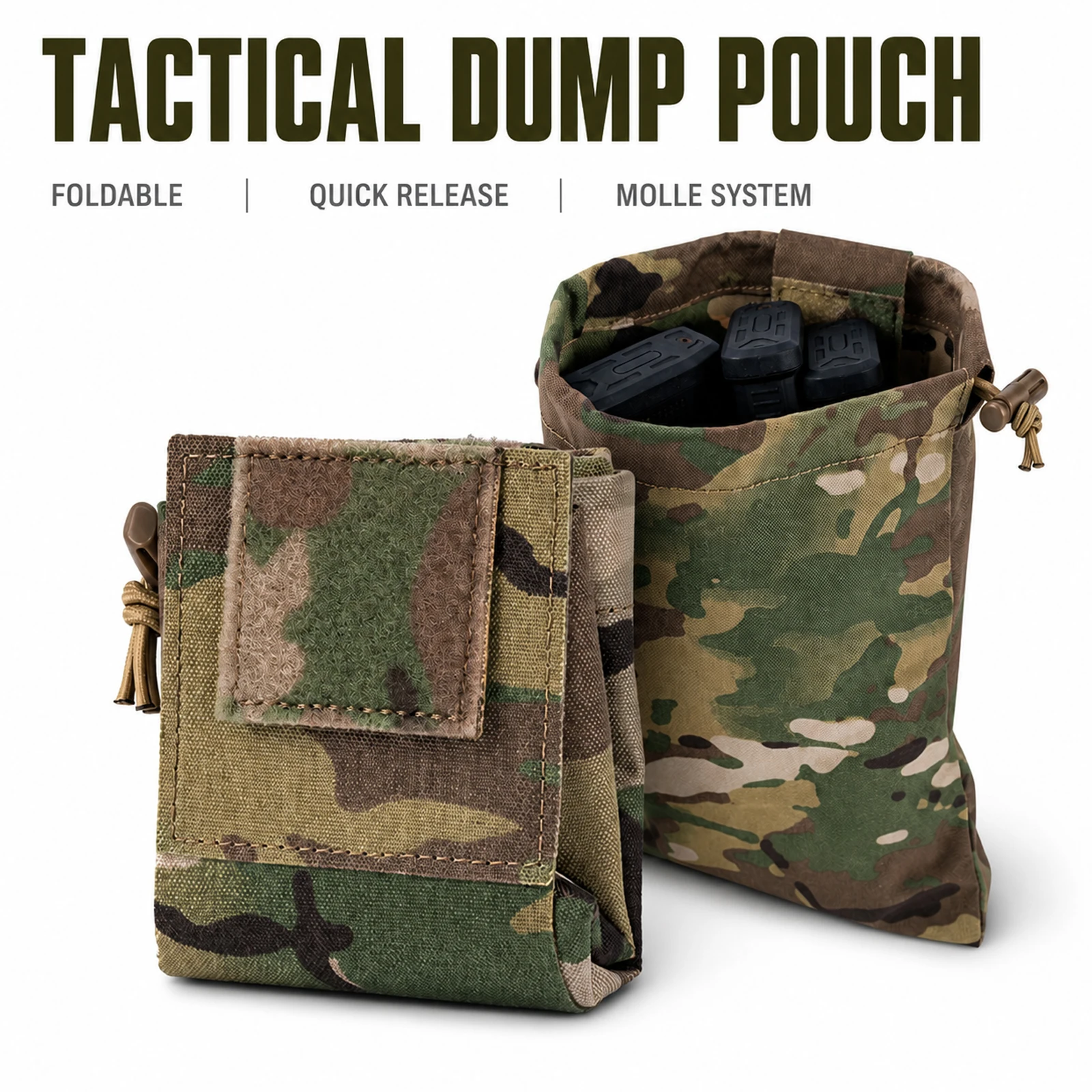 Tactical Dump Pouch Foldable Portable Molle System Large Capacity Mag Bag for Outdoor Hunting Airsoft Shooting Cosplay Gear