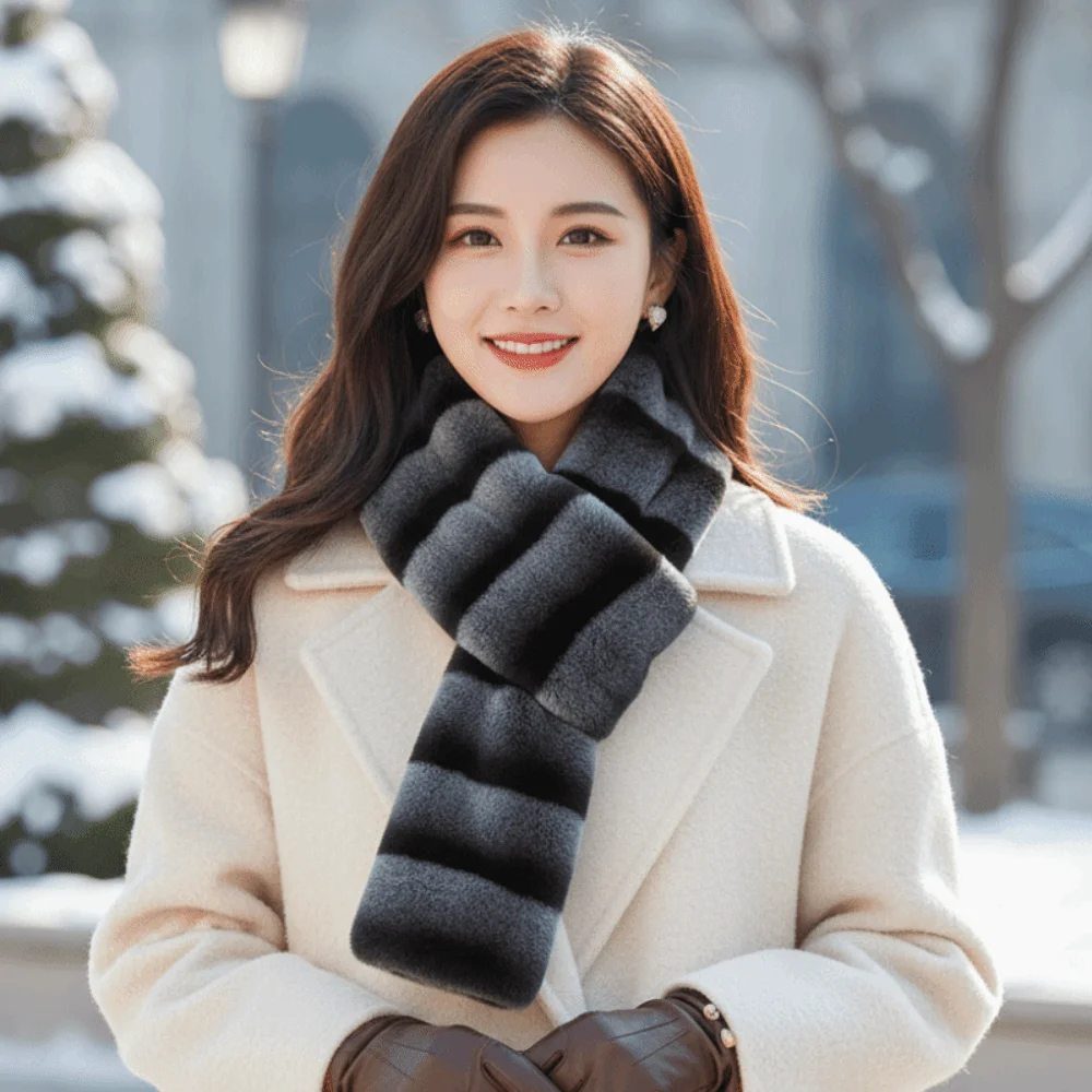 Contrast Color Shawl Faux Striped Fur Scarf Thick Soft Fleece Neckwear Elongated Multicolor Contrast Tippet Office Workers