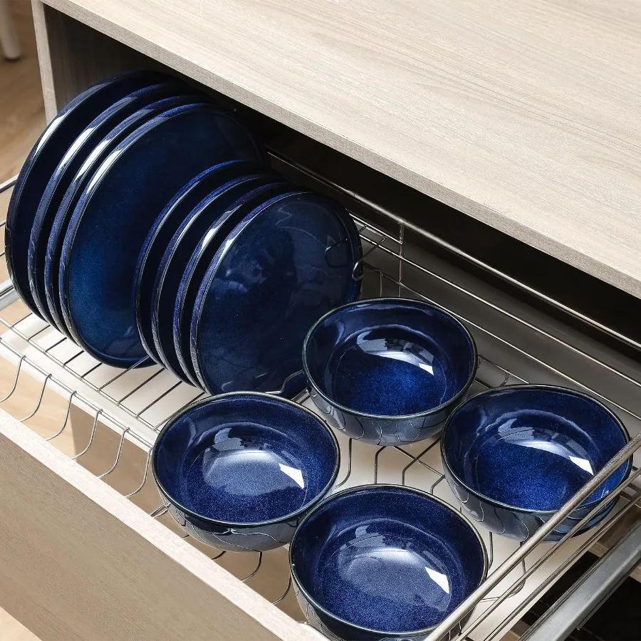 Conjunto de louça de cerâmica de 12 peças para 4 incluindo pratos de jantar, saladas e tigelas de cereais, resistente a arranhões, micro-ondas e di