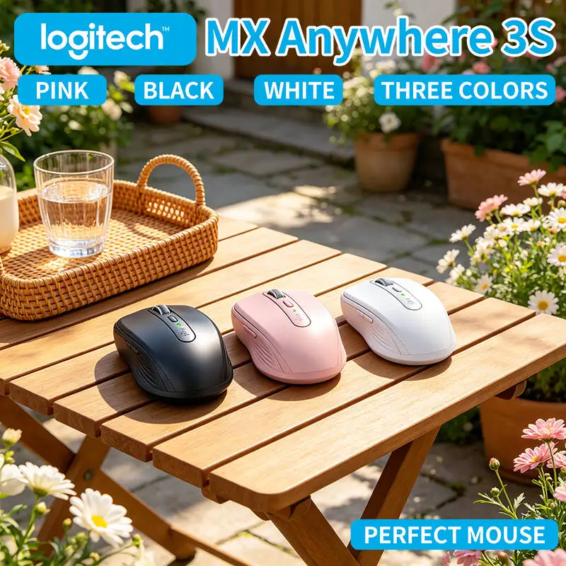 High-Precision Logitech MX Anywhere 3S - 8K DPI Darkfield, MagSpeed Scroll, Silent Click, USB-C Charge for Outdoor Work