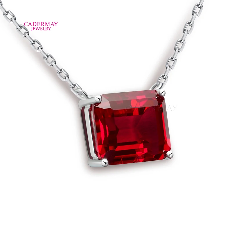 Lab Created Ruby Gemstone Pendant For Women Red 925Silver Party Anniversary Gift Female 10x12mm Emerald Cutting Vintage Necklace