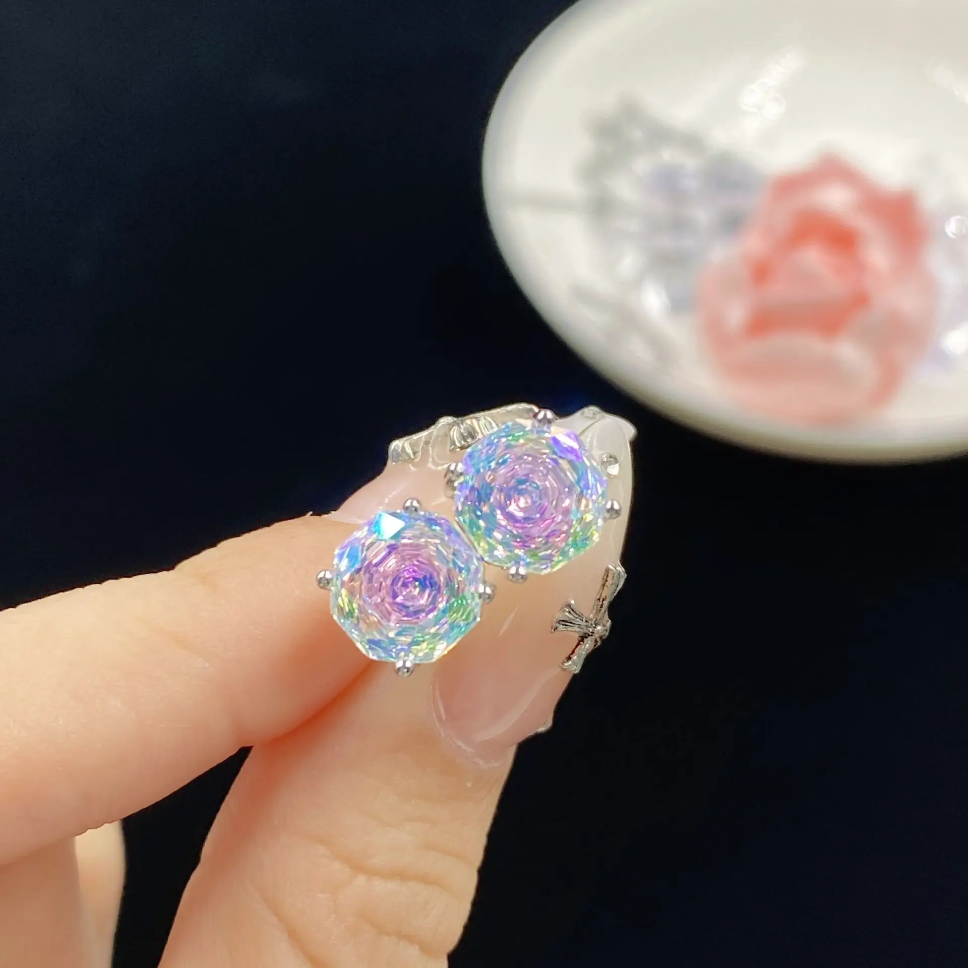 Trend Women Engagement Ring Bottom Millennium Rose Cutting Colorful Octagonal Zircon Luxury Open Rings Silver Color Jewelry