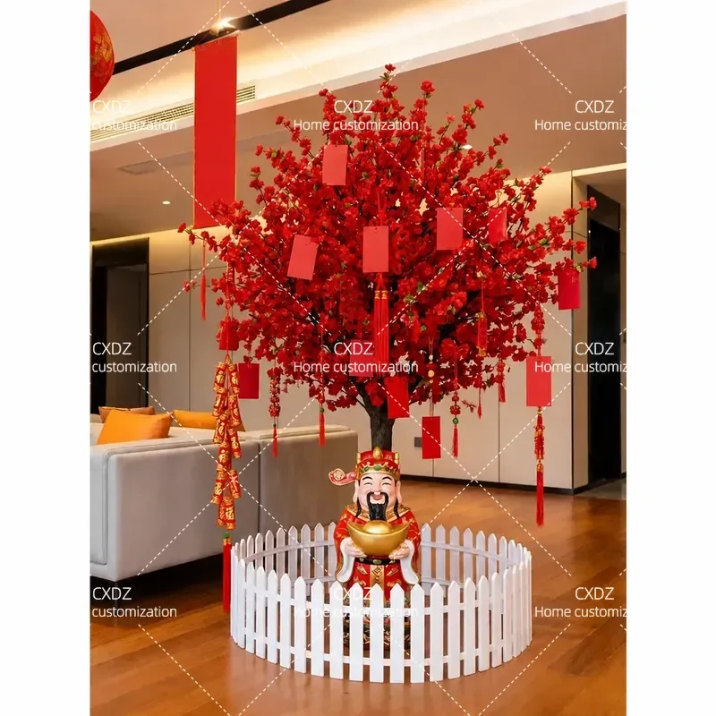 Simulation Peach Blossom Tree Red Chinese Style Wishing Tree Fortune Red Envelope Fake Flower Arrangement New Year Floor