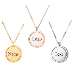 Stainless Steel Customizable Name Rotatable Round Pendant Necklaces for Men Women Mirror Polished Pendant Jewelry Gift