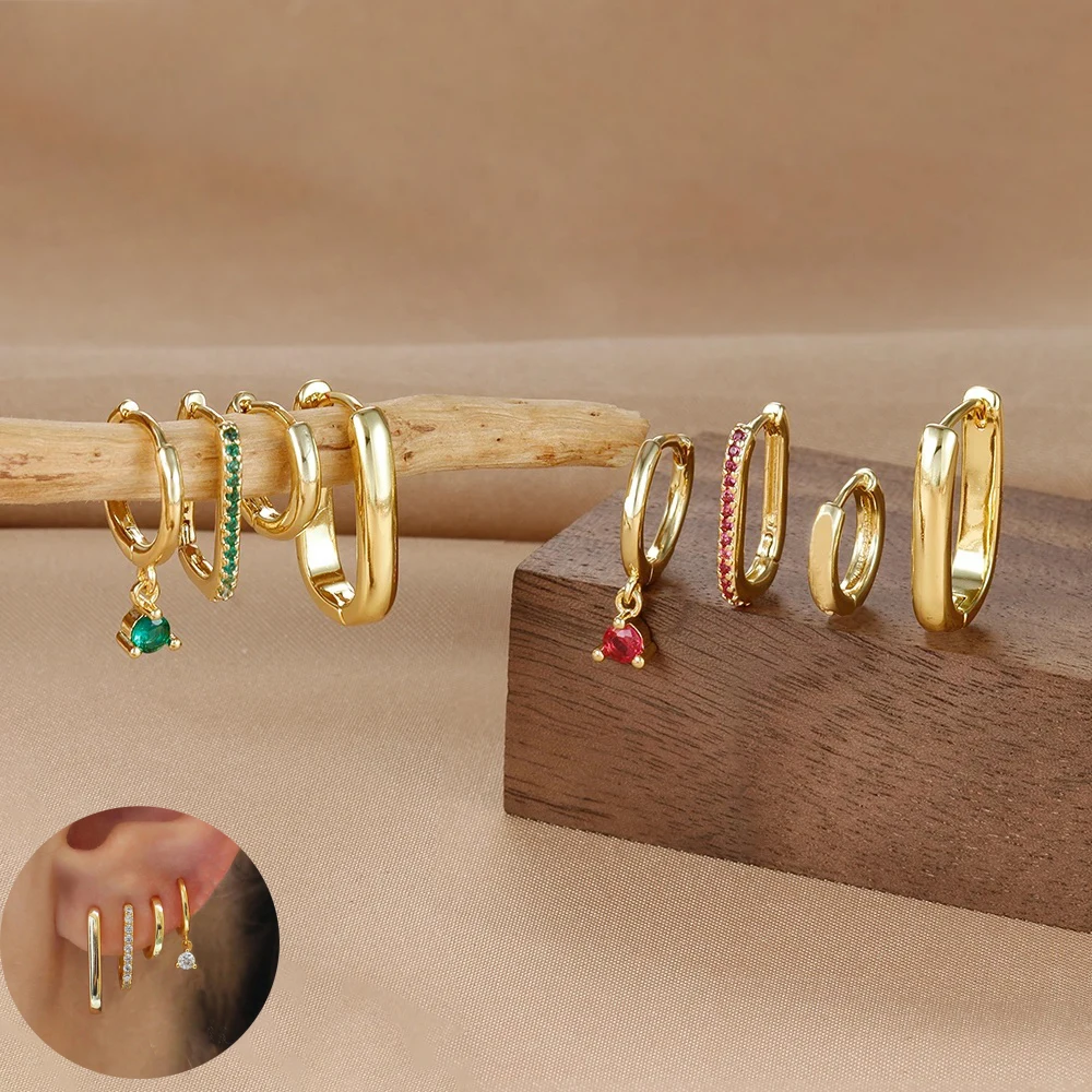 4PCS Luxury Gold Color U-shaped Earrings Set Women 18K Gold Plated Huggie Minimalist Punk Dangle Earrings Piercing Jewelry