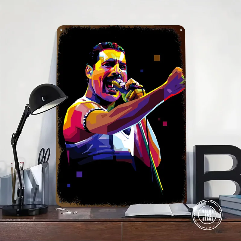 Freddie Mercury Pop Art Printed Poster Customized Wall Art Retro Vintage Metal Tin Signs for Bedroom Decorations Office Decor