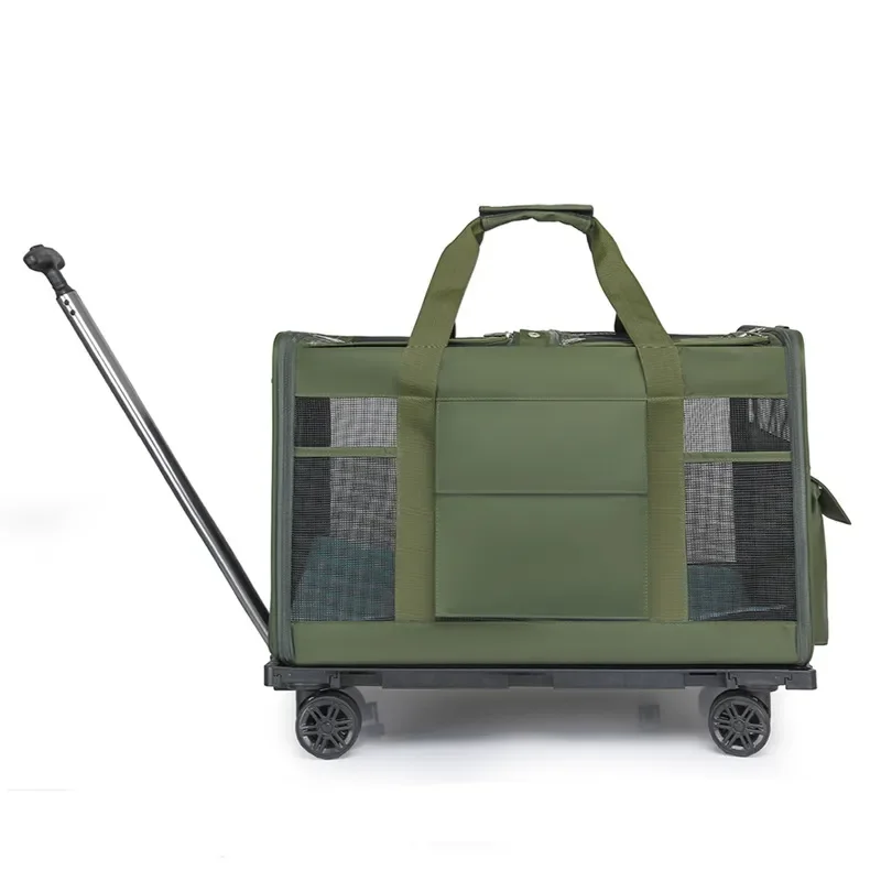Portable Pet Carrier Bag for Cats and Dogs Lightweight Breathable Travel Trolley with Wheels Foldable Design Universal Size