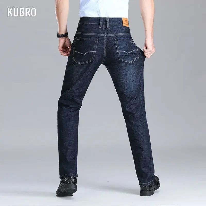 KUBRO Male Brand Denim Pants Classic Advanced Stretch Black Jeans 2023 New Chic Style Business Fashion Slim Fit Blue Trousers