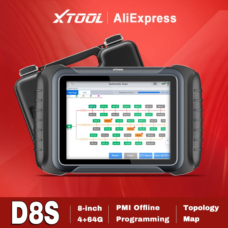 XTOOL D8S Auto OBD2 Scanner D8 S Bidirectional Scan Tool Topology Mapping  ECU Coding  38+ Resets All Systems diagnostic for Car