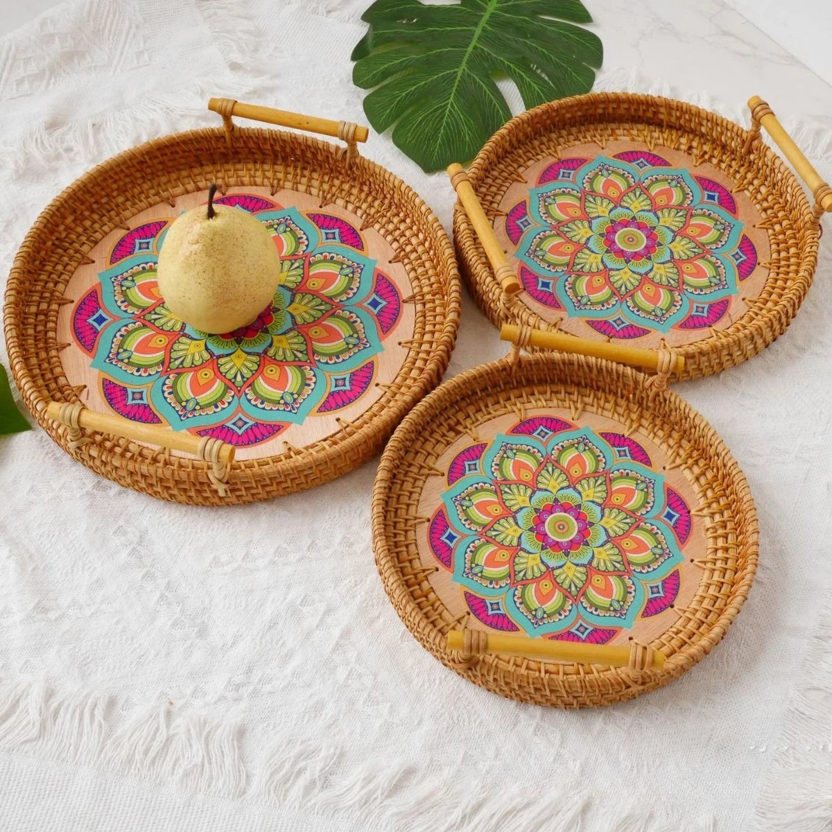 Hand-Woven Rattan Fruit & Snack Basket with Handle – Bamboo Wicker Storage Tray for Outdoor & Home Use 4