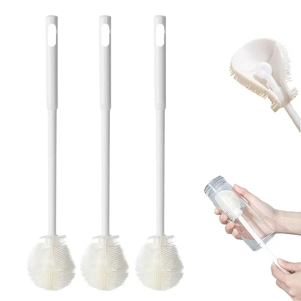 Silicone Milk Bottle Brush Cup Scrubber Glass Cleaner Long Handle Drink Bottle Clean Brush Kitchen Cleaning Tool