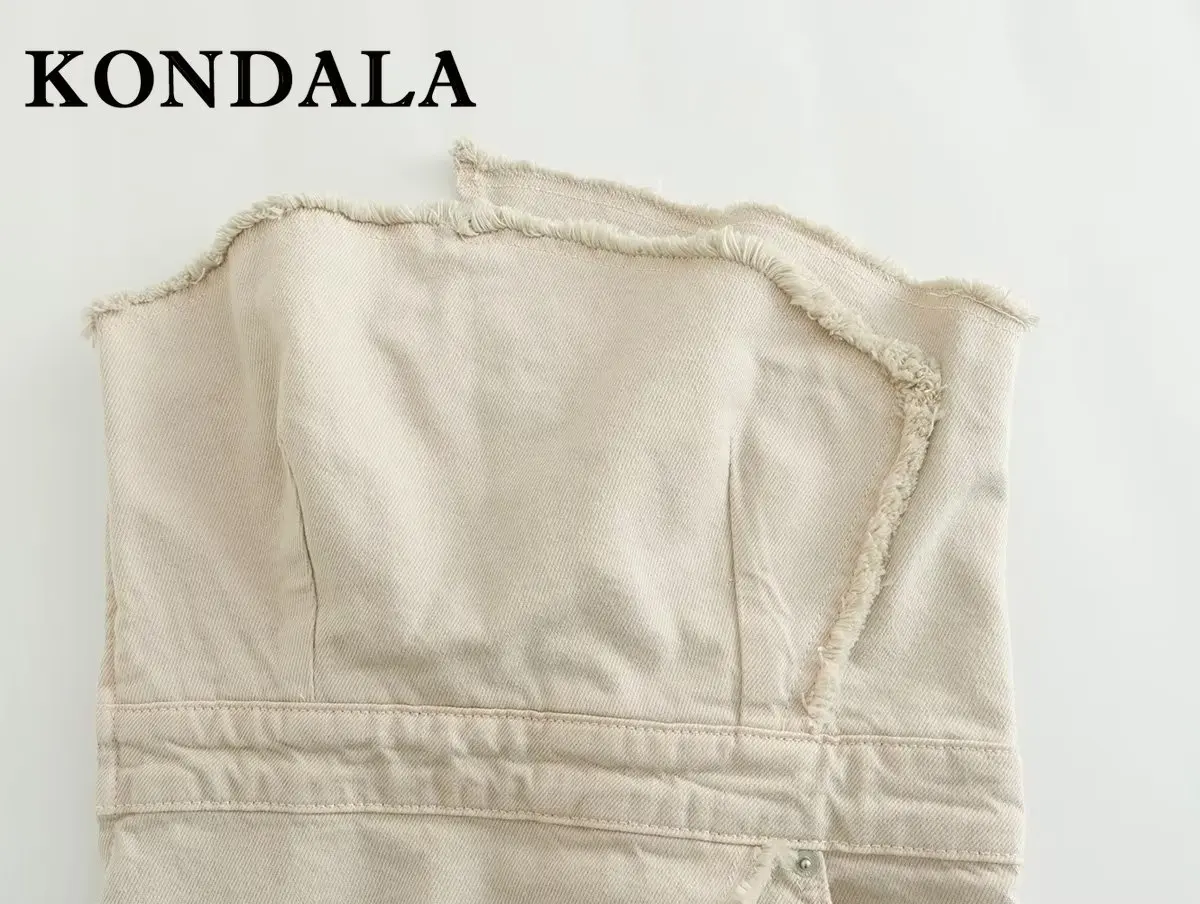 KONDALA 2025 Tassel Vintage White Woman Suit Asymmetric Strapless Slim Vest+Chic Split Long Dress Women Casual Elegant Sets