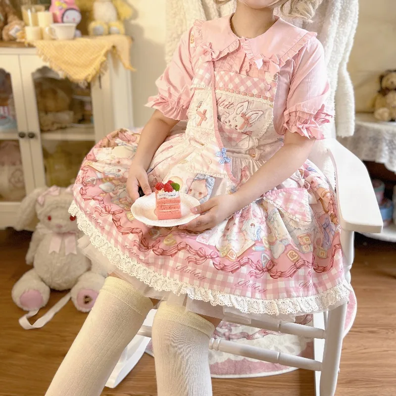 Japanese Soft Girl Sweet Cute Lolita Shirt with  Bunny Bow Short Sleeved Student Top Shirt 3 Colors