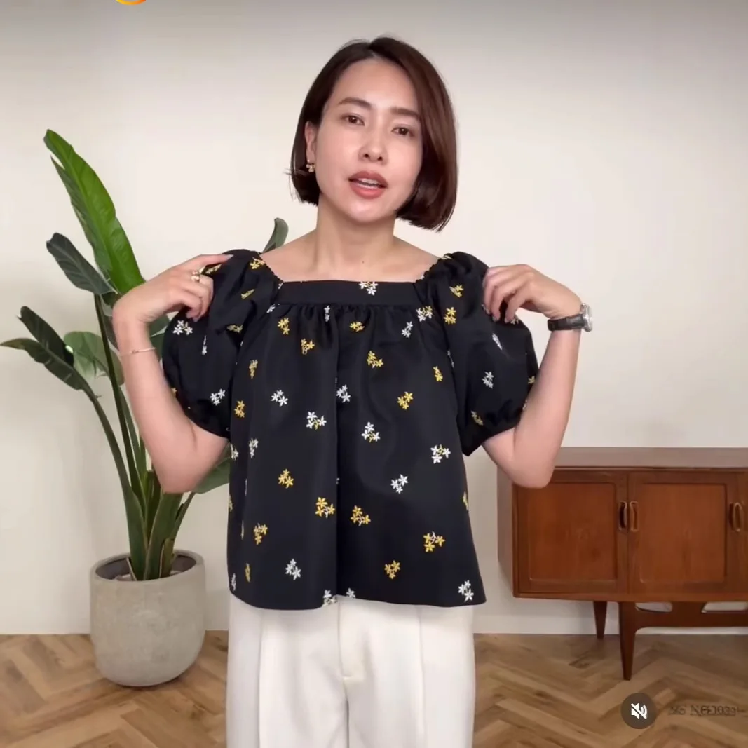 

Gagarich 2025 Autumn Japanese Flower Embroidered Bubble Sleeve Shirt A Version Short One Shoulder Doll Shirt Sweet Top