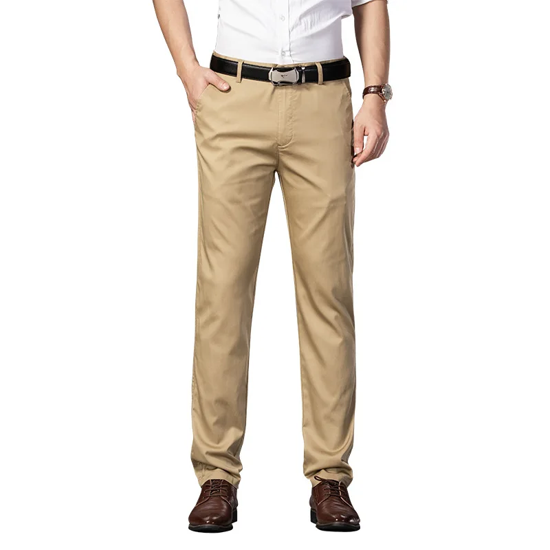 

Мужские повседневные деловые брюки из тенселя, тонкие дышащие эластичные свободные брюки против морщин, прямая трубка для взрослых, удобные свободные брюки для джентльменов