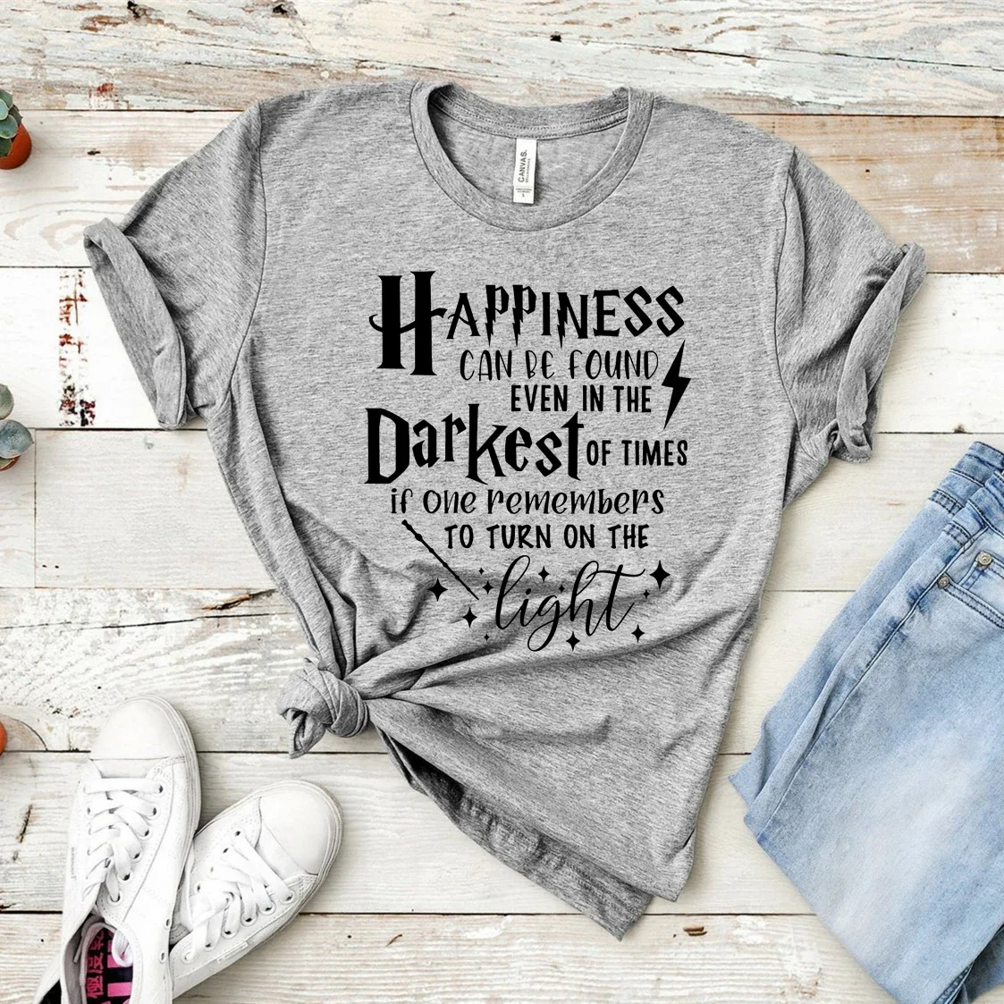 Happiness Can Be Found In The  Darkest of Times T-shirt Woman Inspired Shirt Dumbledore Quote Wizard Tee Magic School Tops