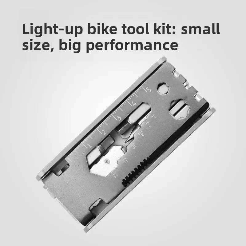 Multi-function Tool with Light Strip Batch Stainless Steel Multi-purpose Portable Hexagonal Wrench Tool All-in-one Bicycle Tool