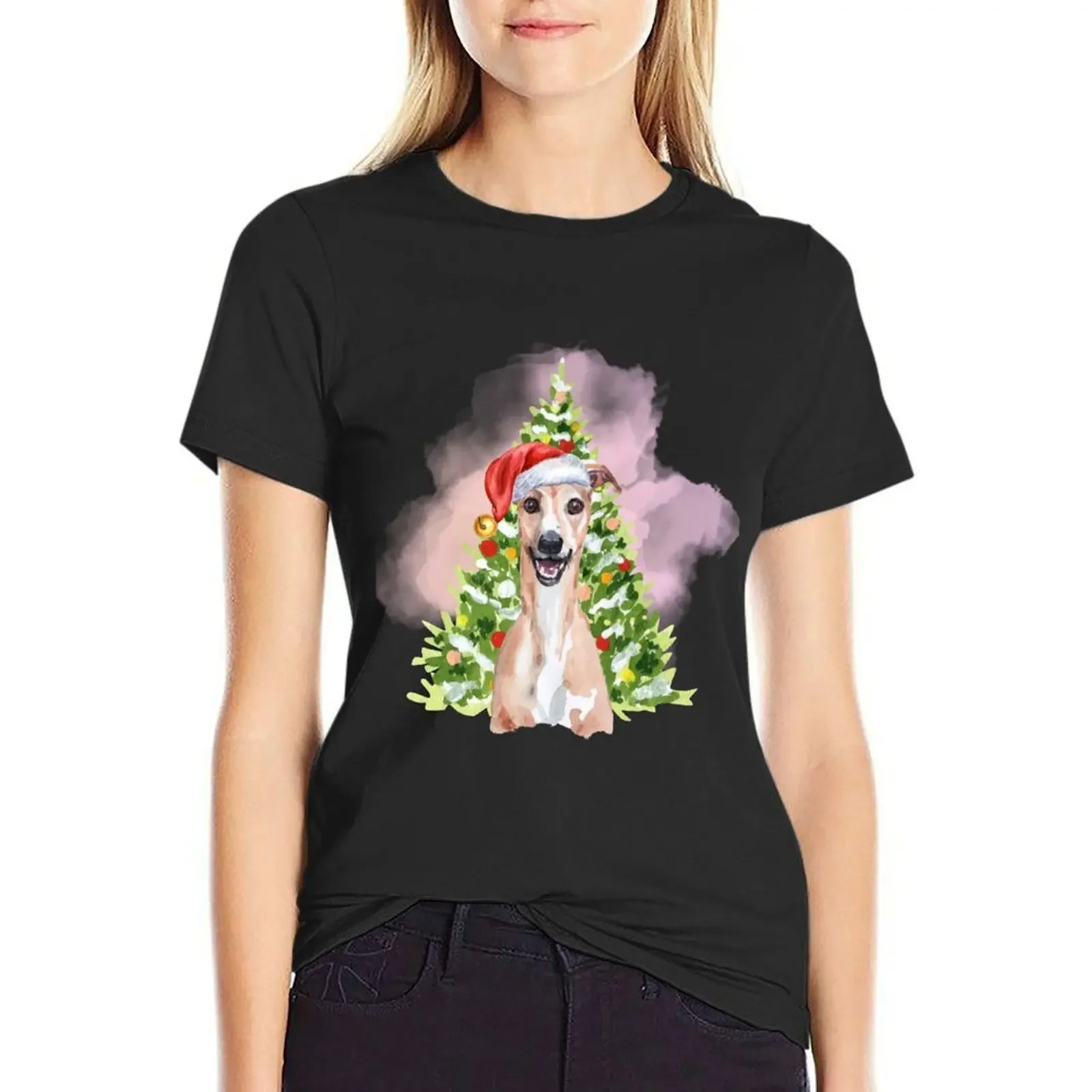 

Whippet Christmas : Whippet With Christmas Tree T-Shirt summer tops quick drying customs design your own Women's cotton t-shirt