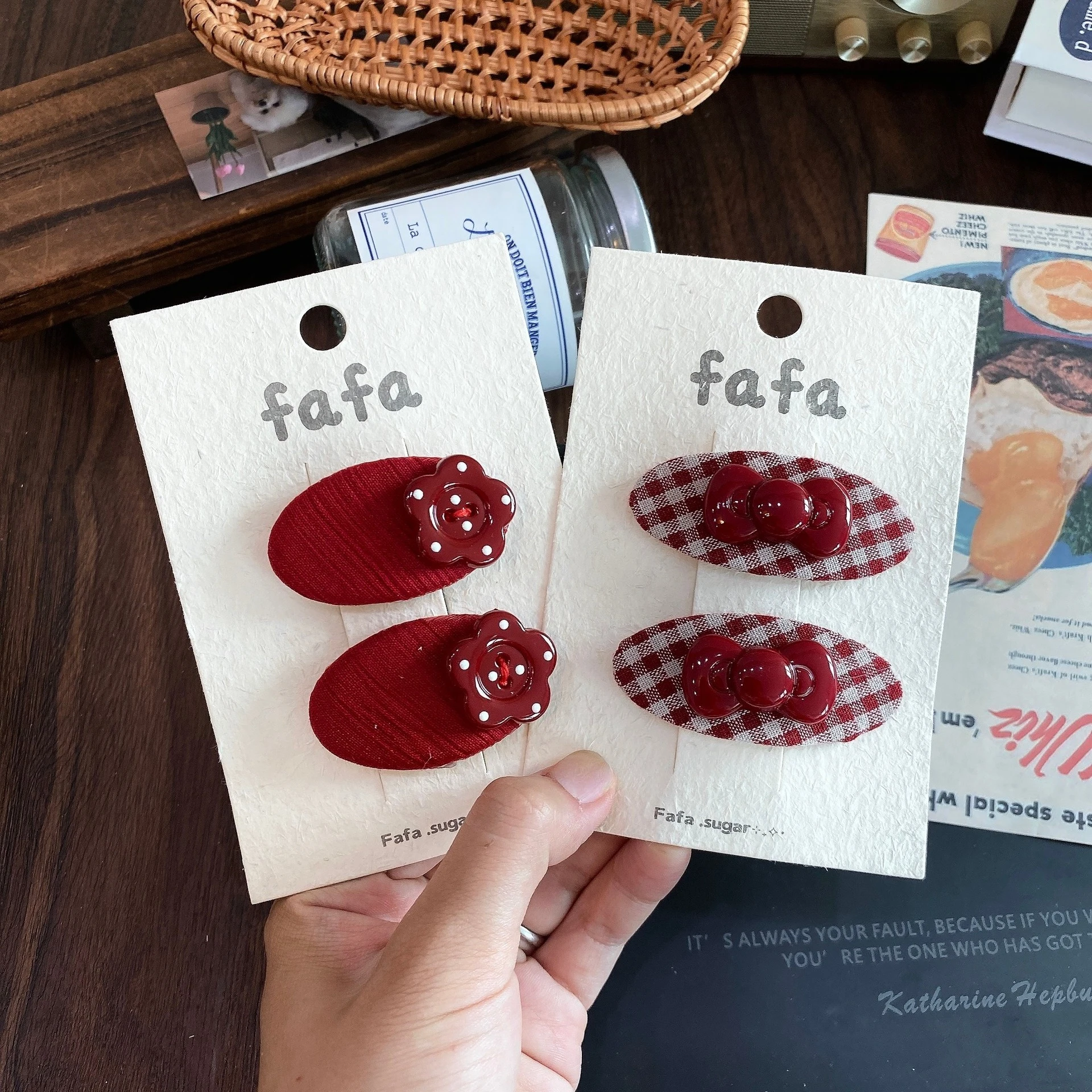 2pcs Red Hair Clips Polka Dot Cartoon Hairpin Hairclip Children's Hair Accessories Girls Bangs Side Clip Hairpin Kids Headwear