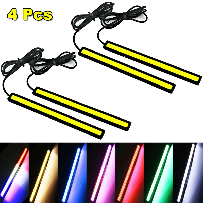 4Pcs Car LED COB Daytime Running Light Strip DC 12V 17CM DRL Driving Parking Fog Lamp Bar Headlight Waterproof for Truck Vehicle