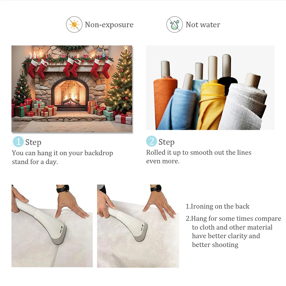 Xmas Tree Gifts Brick Fireplace Christmas Day Decoration Background Happy New Year Family Baby Photo Props Photo Booth Supplies - Image 2
