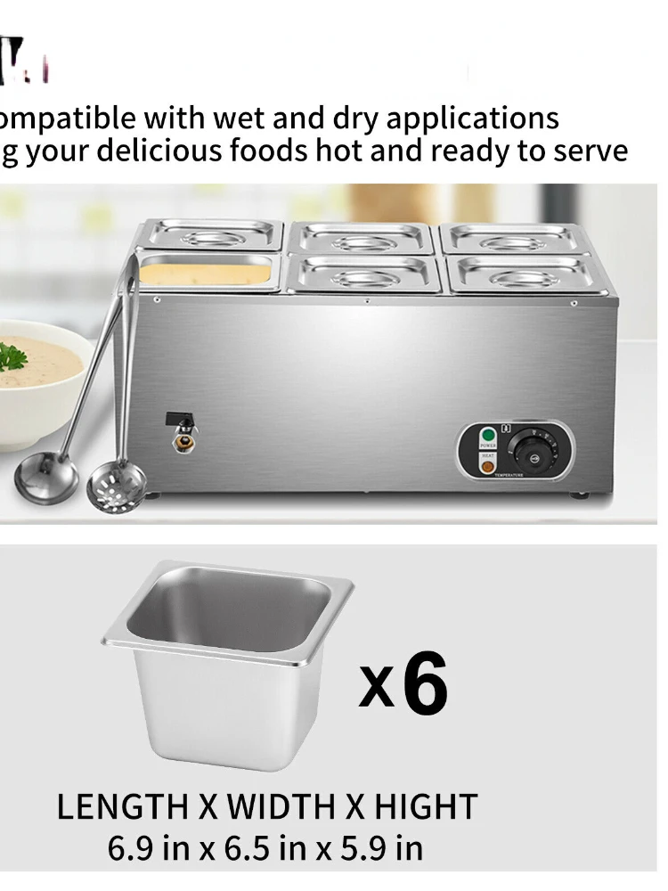 Electric Food Warmer Stainless Steel with Temperature Adjustment Efficient Sanitary Buffet Bar Commercial Use