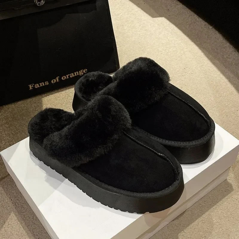 Baotou hairy mouth slippers for women wearing outside 2024 winter new style with plush warm snow boots cotton slippers for women