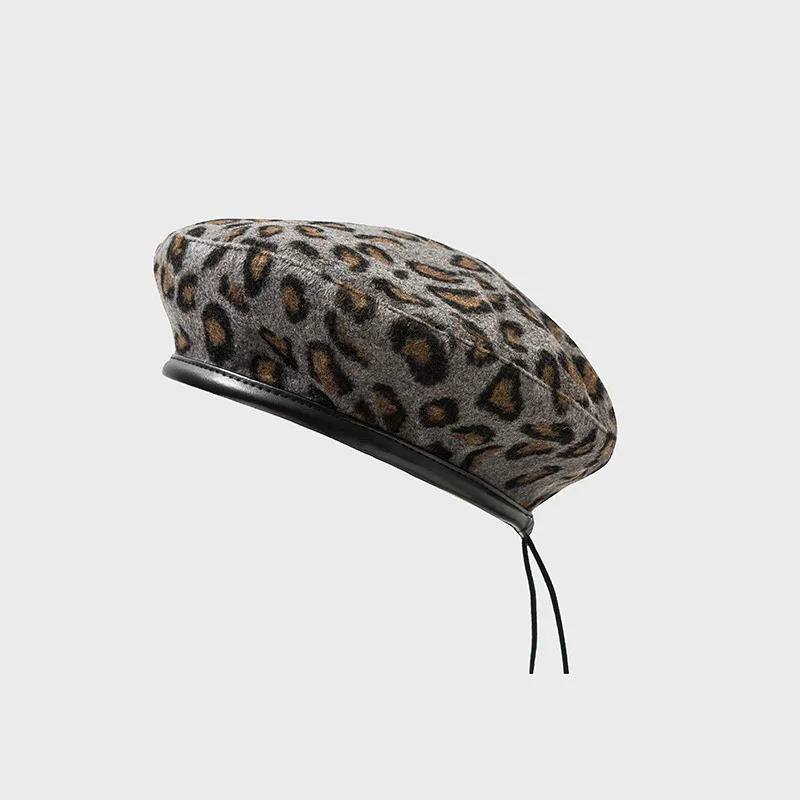 Autumn Winter Leopard Beret Female Painter Hat Leisure Trend Hat Berets Women\'s Trendy Hats Caps Apparel Accessories Winter Hat