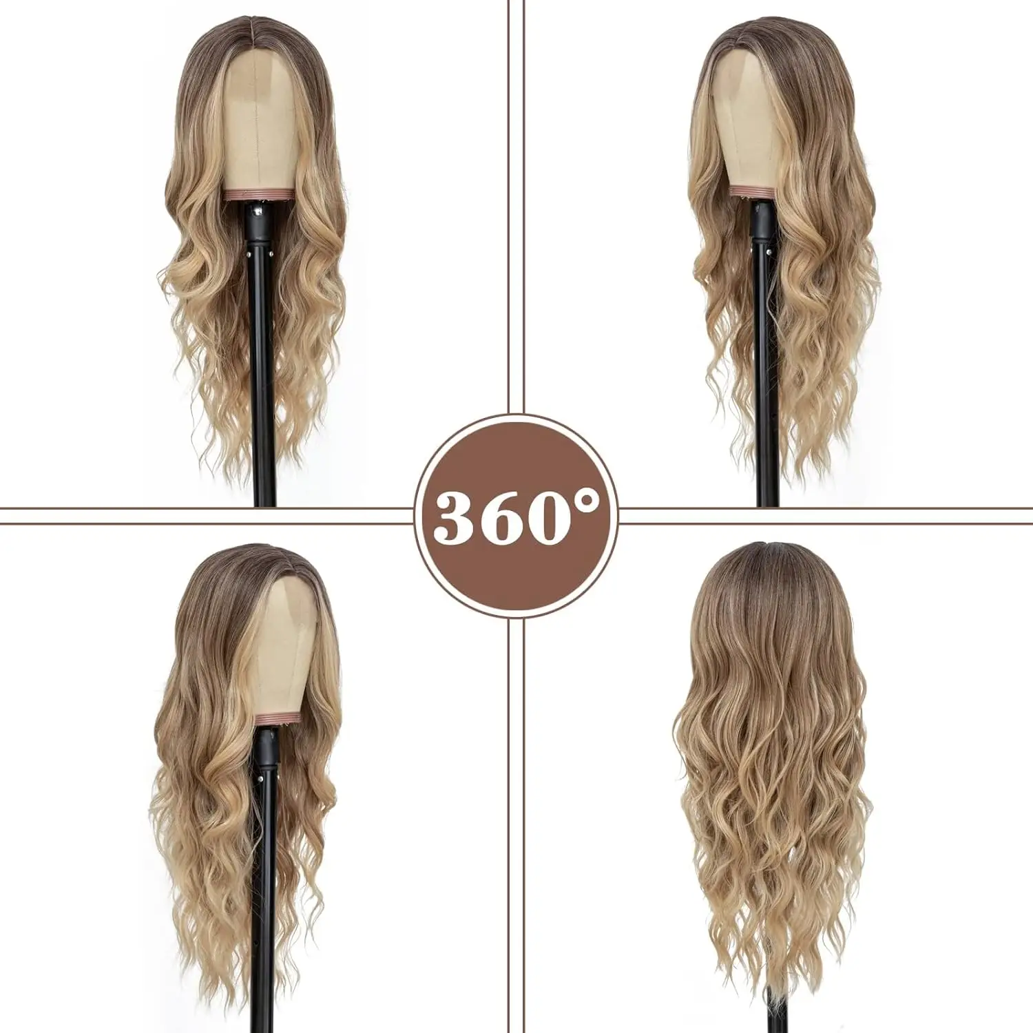 باروكة صناعية طويلة من الدانتيل أومبير أشقر مموج للنساء 26 بوصة الجزء الأوسط مجعد ألياف مقاومة للحرارة للاستخدام اليومي في حفلات الهالوين #3