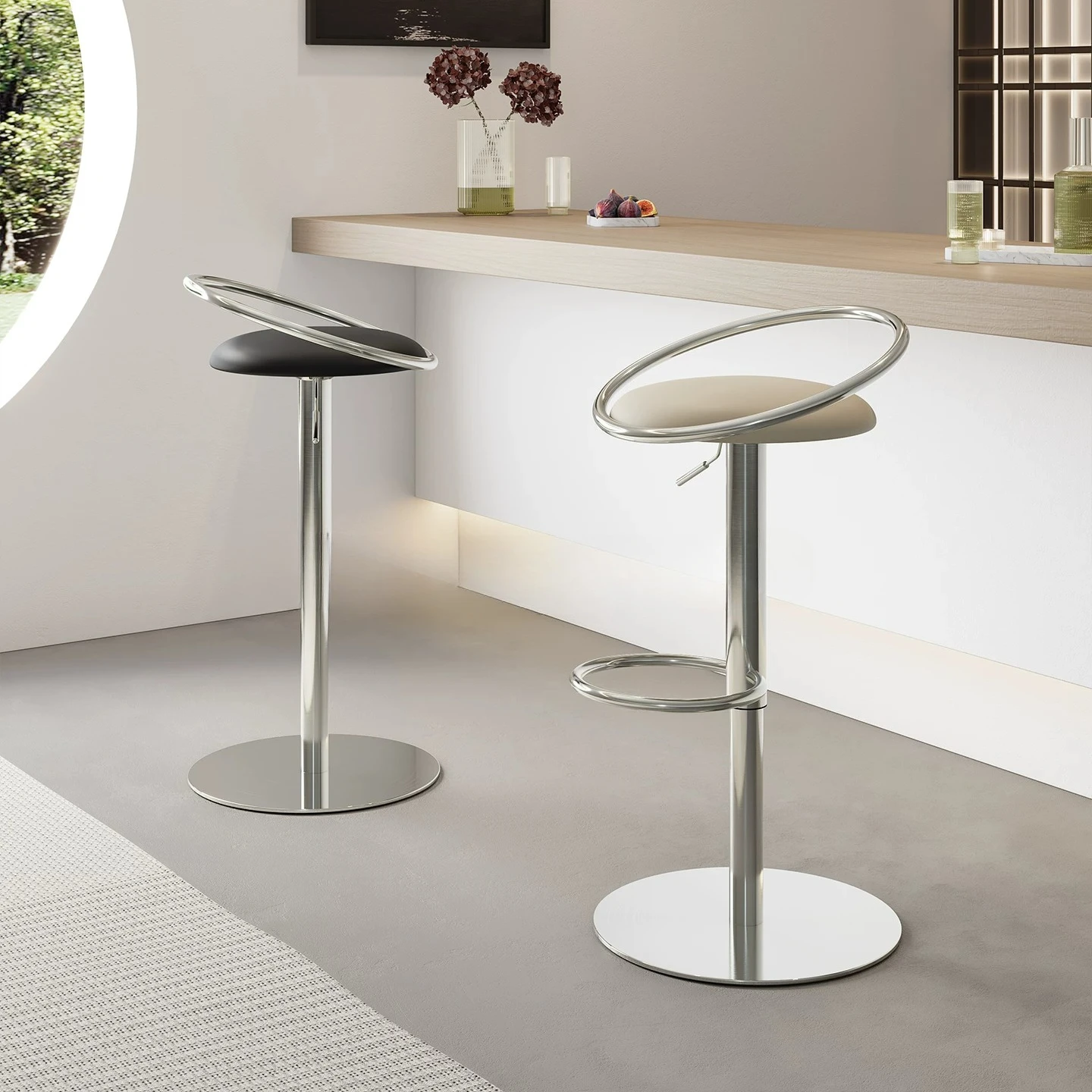 Taburetes de Bar Elegantes de Estilo Mid-Century, Taburetes de Bar Retro para Exteriores, Taburetes Giratorios de Diseño de Lujo, Taburete Alto Americano para Cocina