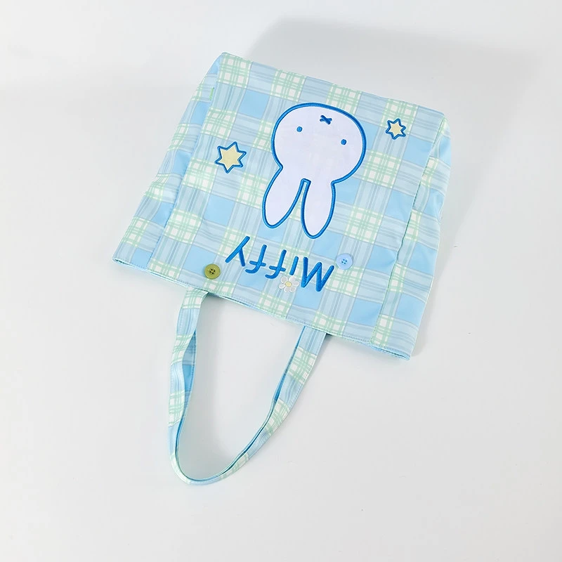 Cute Miffy Large Capacity Shoulder Tote Bag Plaid Pattern Decorative Bag Fashion Cute Daily Use For Shopping Outdoor Travel Bag