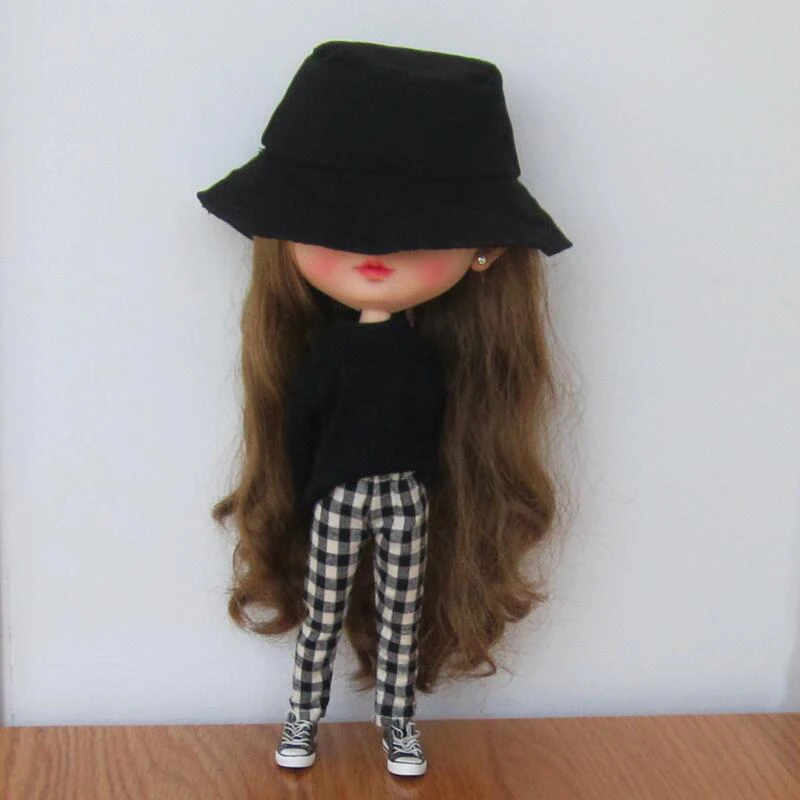 

New Arrival Blythe Doll Black Long Sleeve T-Shirt Plaid Pants Set for Barbie Blyth Dolls Clothes Licca Pullip Accessories