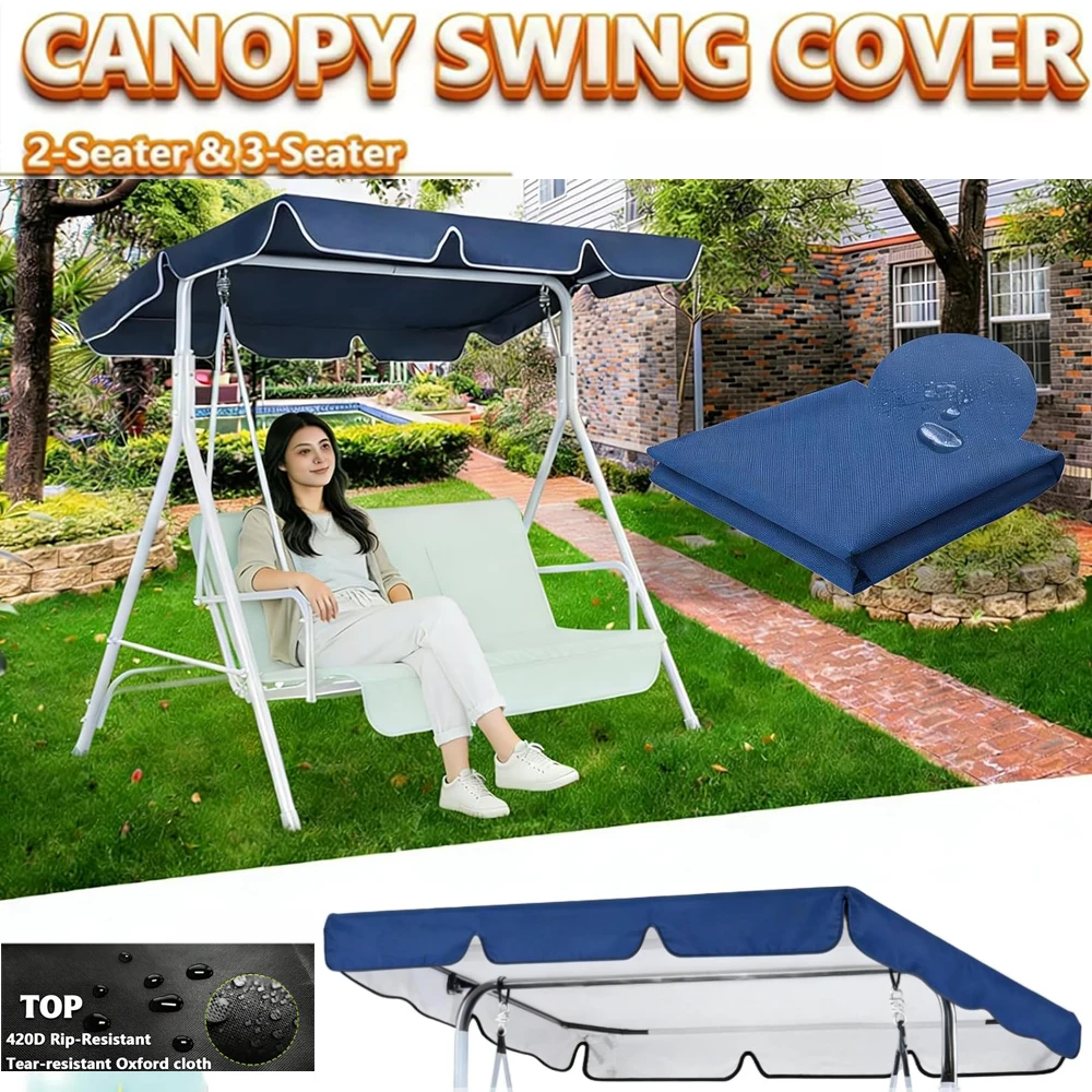 

420D All Weather Protection UV Waterproof for Outdoor Garden Yard Park Porch 3 Seat Swing Canopy Replacement Cover