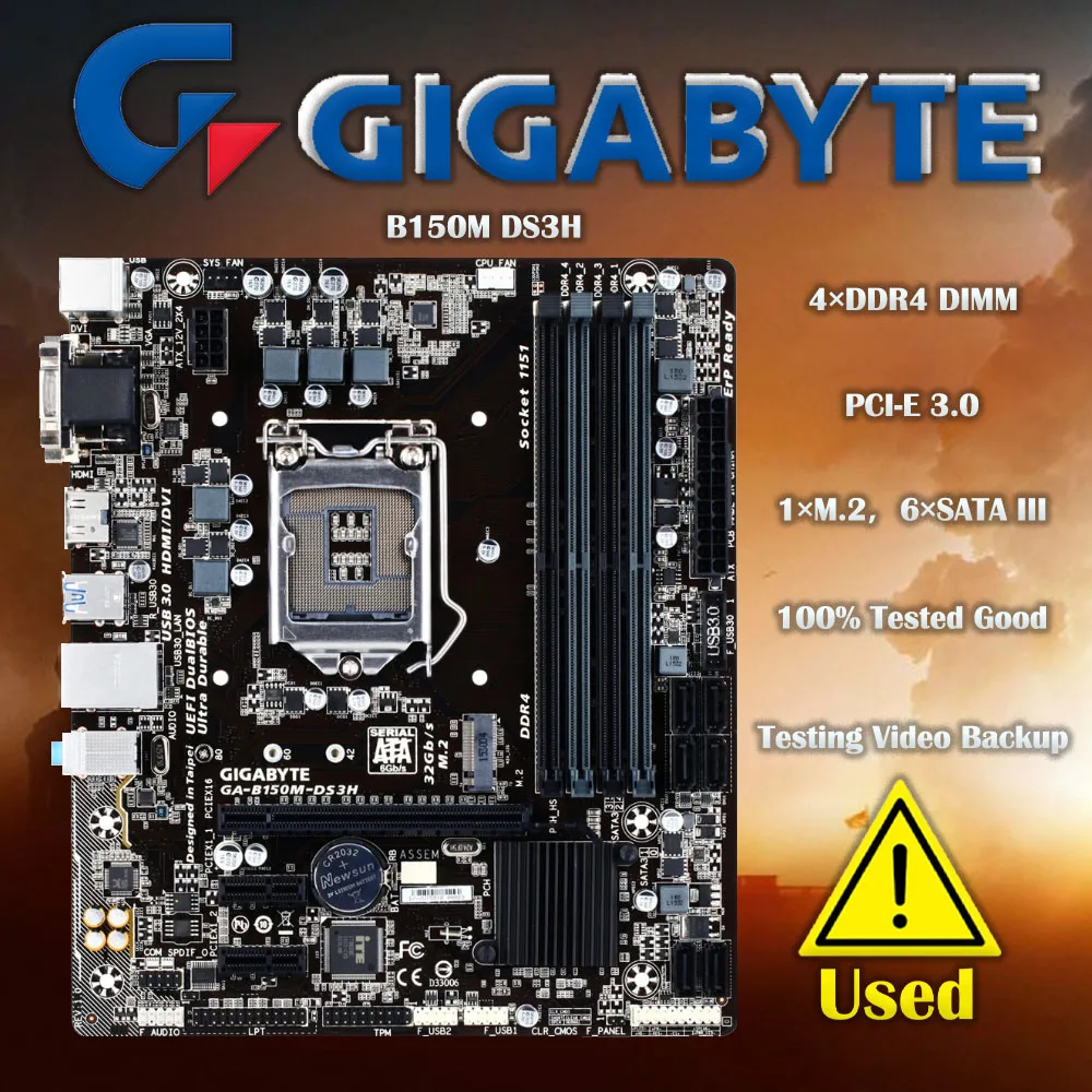 

Б/у материнская плата Gigabyte B150M DS3H для настольных ПК DDR4 B150M B150 с разъемом LGA 1151, материнская плата USB3.0