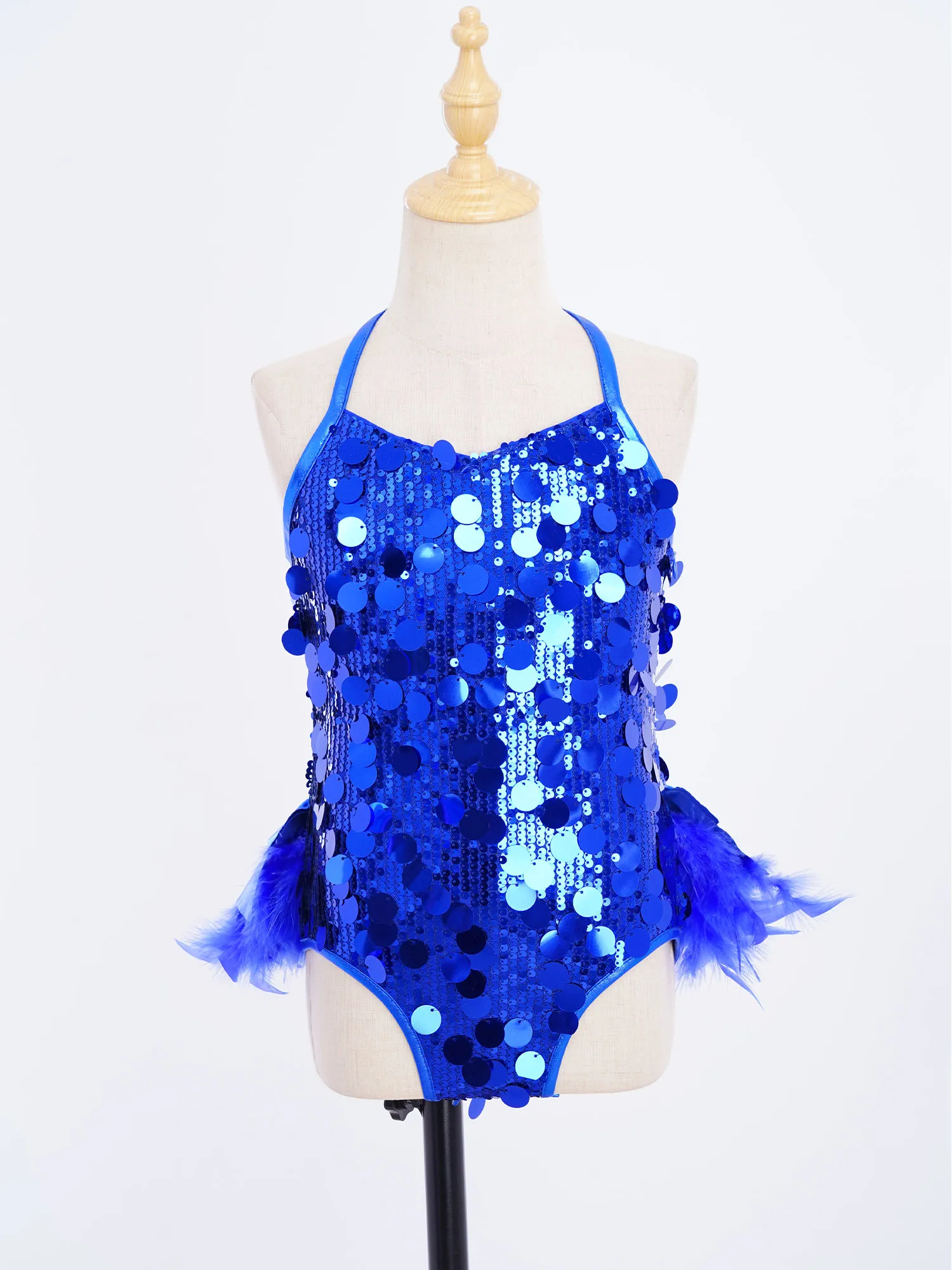 Kids Girls Feather Glittery Sequin Leotard Rhythmic Gymnastics Jazz Latin Dance Dress Performance Costume Children Ballet Tutu - view 3