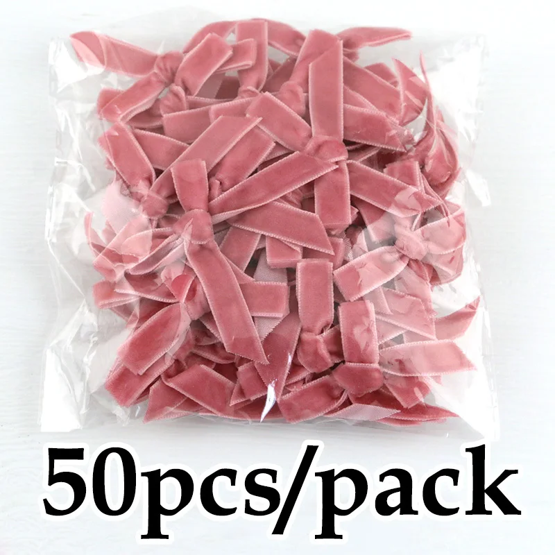 (50 pz/pacco) 5x5cm fiocco in velluto Flesh Pink colorful Ribbon archi di piccole dimensioni poliestere nastro di raso fiocco fiore decorazione artigianale