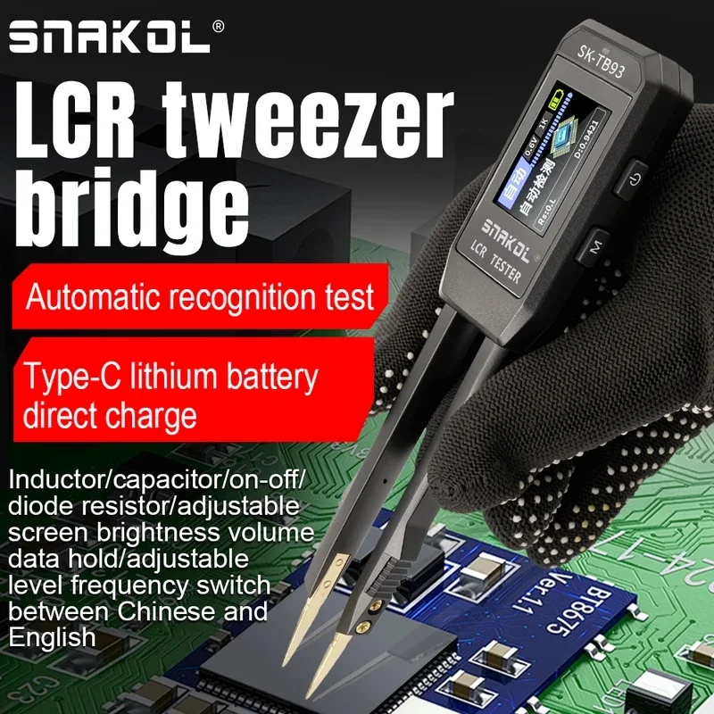 SNAKOL SK-TB93 Mini LCR Tweezer Bridge Tester Rechargeable Digital Component Resistance Capacitance Inductance Meter
