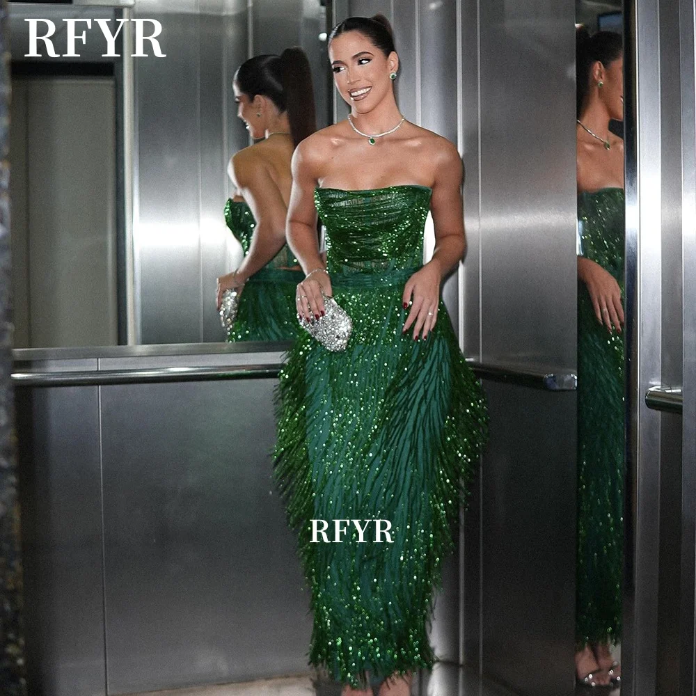 

RFYR Luxury Prom Dress with Tassels Evening Dress Mermaid Party Dress with Pleats Elegant Princess Dress vestidos Customized