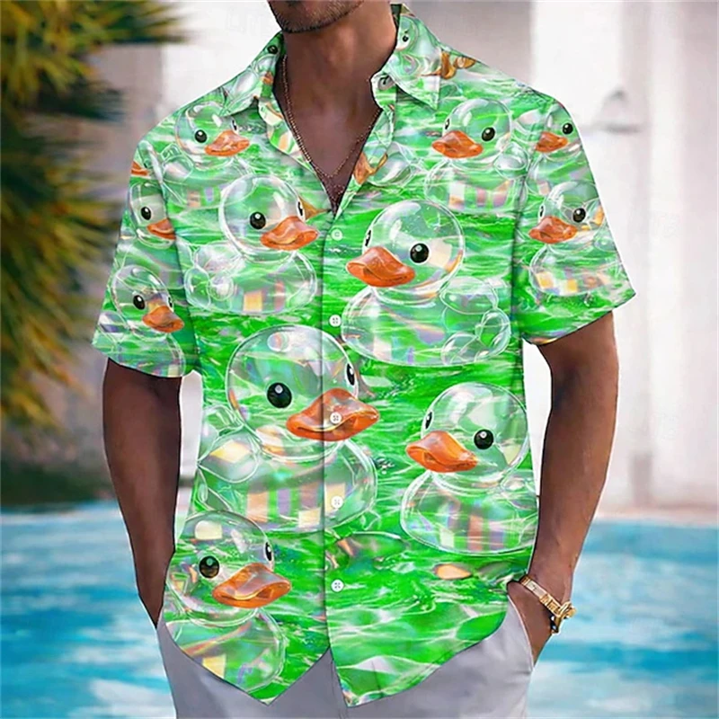 Men's Shirts 3D Prints Cartoon Cute Duck Flamingo Printing Short Sleeve Shirt Fashion Hawaiian Beach Shirts For Men Women Blouse