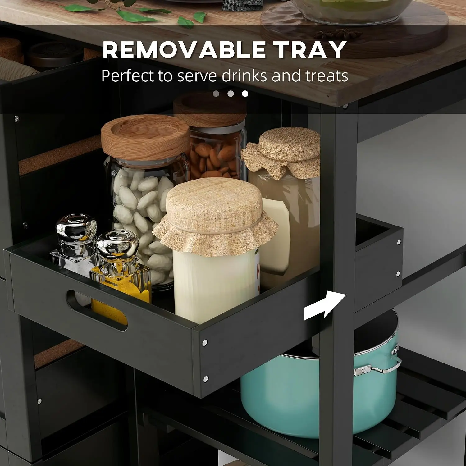 Kitchen Island Trolley with Drawers & Wheels, Utility Storage Cart with Wine Shelf, Easy Assembly, 37.08x68x83.82cm, Customized