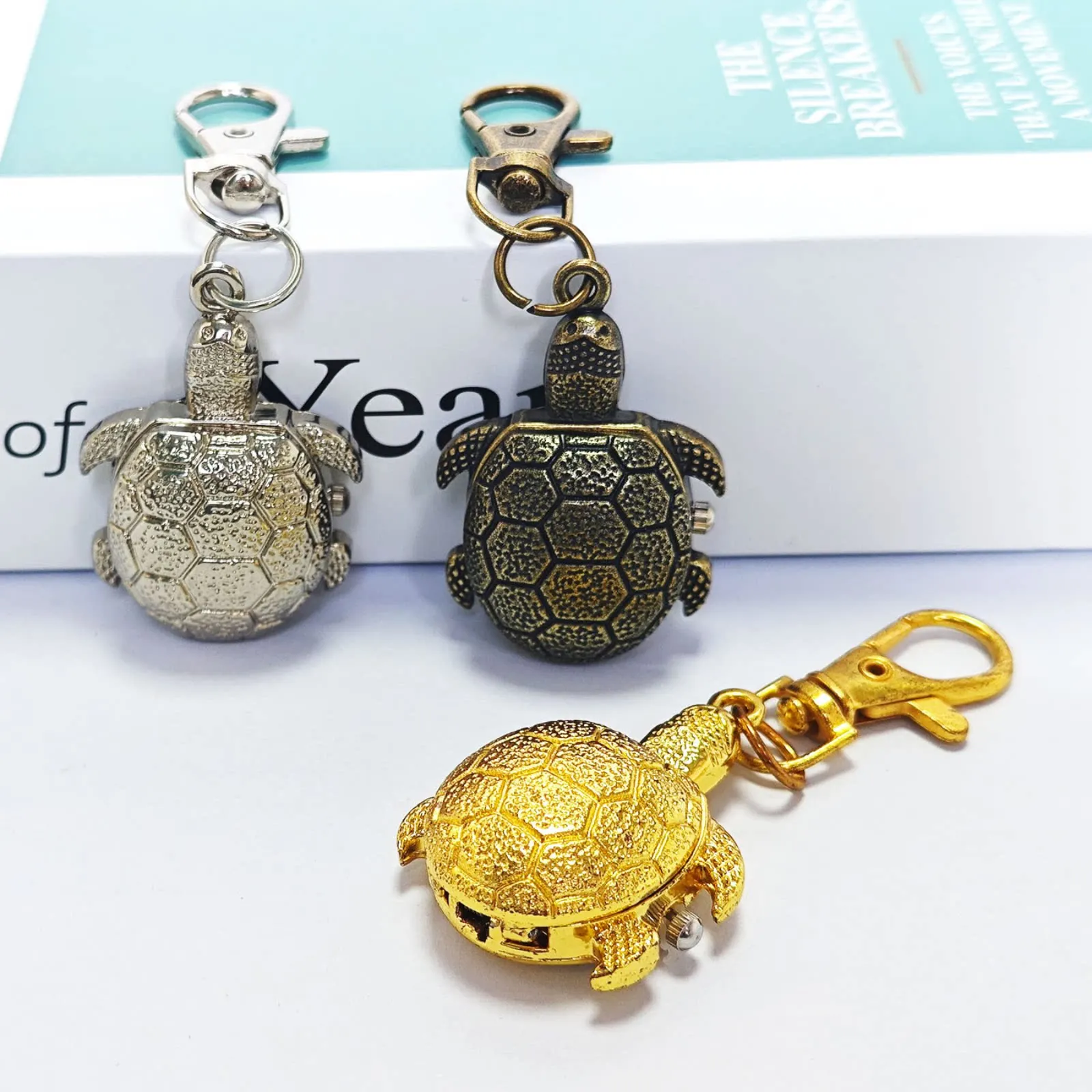 Retro Turtle Children's Cartoon Flip Cap Creative Pocket Watch Necklace Women's Watch Student Watch Primary School Student Keych