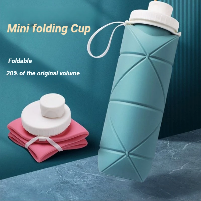 

New Creative Silicone Folding Water Cup Outdoor Portable And Scalable Sports Fitness Silicone Cup Large Capacity 600ml