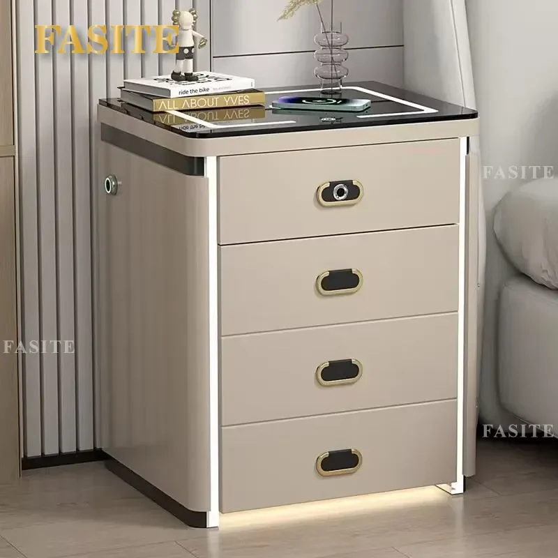 For Smart Bedside Table Safe Integrated 4-Drawer Cabinet Multi-Function Wireless Charging Audio Fingerprint Lock Household