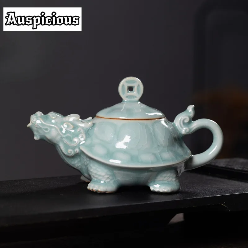 

100 мл чайник Longquan Celadon Dragon Turtle, бутик, чайник для заварки чая, чайник с ситечком, чайная посуда, украшение