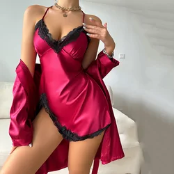 Women's Suspenders Nightdresses and Nightgown Two-piece Silk Stain Fun Nightgown New Home Wear Women's Camisole Nightdress