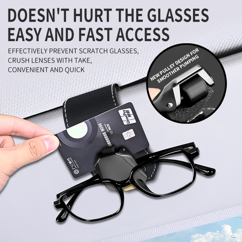 Car glasses clip Car multi-functional glasses clip cowhide sun sunglasses clip pulley design visor storage car accessories