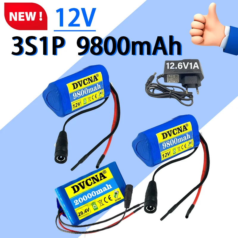 

2024 new 12V 9800mAh 3S1P Lithium Battery 18650 Lithium Battery Pack Protects The Rechargeable Board + 12.6V1A Charger.