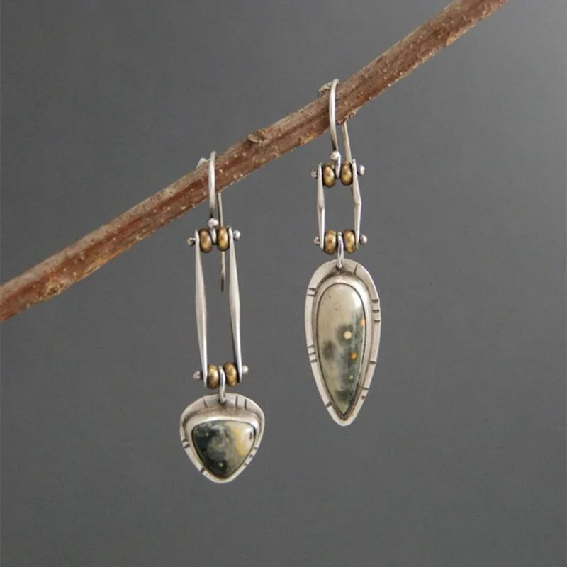 

Vintage Ethnic Style Imitation Turquoise Drop Earrings for Women Creative Irregular Geometric Long Pendant Party Jewelry Gifts