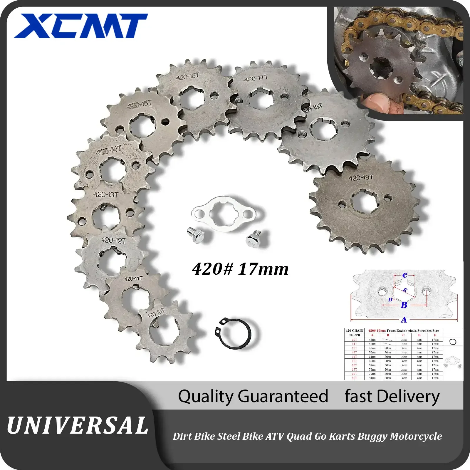 

420H Chain 420 17mm 10 -19 Teeth Front Engine Sprockets For Taotao Kayo BSE Xmotos Apollo SSR Monkey Dax 110 125cc Dirt Pit Bike